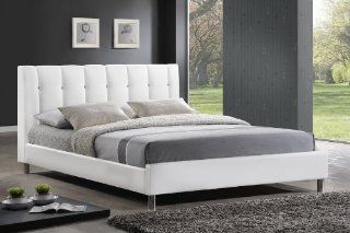 Baxton Studio Vino Modern Bed with Upholstered Headboard, Queen, White Home & Kitchen
