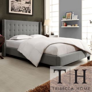 Tribecca Home Francesca Grey Linen Wingback Platform Bed