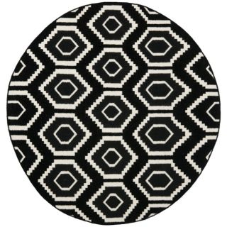 Transitional Safavieh Handwoven Moroccan Dhurrie Black/ Ivory Wool Rug (6 Round)