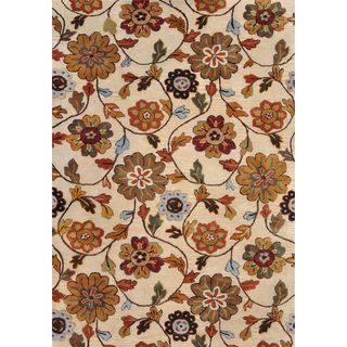 Hand tufted Fawkes Ivory Floral Wool Rug
