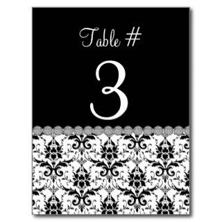 Black & White Damask Wedding Table Number Card Post Cards