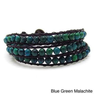Green Forest Malachite/ Multi/ White Turquoise Triple Wrap Leather Bracelet (Thailand) Bracelets