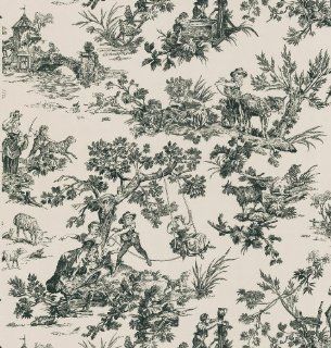 Brewster 428 6581 Ink Black White Neutral Pastoral Toile Wallpaper, 20.5 Inch by 396 Inch, Black    