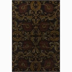Hand tufted Mandara Brown Floral Transitional New Zealand Wool Rug (7 9 X 10 6)