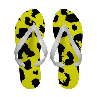Bright Yellow & Black Leopard Print Flip Flops