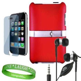 3 Item Bundle for Apple iPod Touch 3rd generation includes Red Custom Case with Durable Metal Kick Stand + Screen Protector + iPod Earphones with Microphone + Live*Laugh*Love WristBand   Players & Accessories