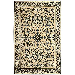 Hand hooked Iron Gate Ivory/ Navy Blue Wool Rug (39 X 59)