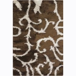 Handwoven White/brown Mandara Shag Runner Rug (26 X 76)