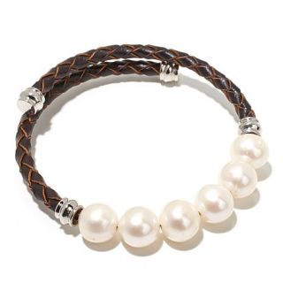 Imperial Pearls 9.5 10.5mm Cultured Freshwater Pearl Leather and Sterling Silve