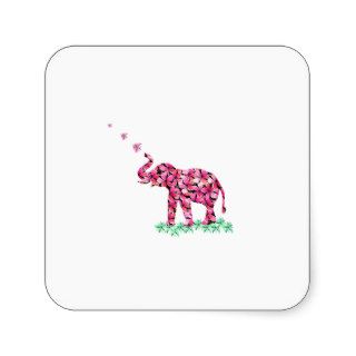 Girly Mod Elephant Retro Flower Green Pink Sakura Square Stickers