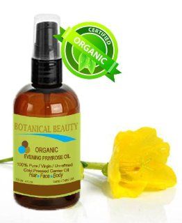 ORGANIC EVENING PRIMROSE OIL. 100% Pure / Natural / Undiluted / Unrefined /Certified Organic/ Cold Pressed Carrier Oil. Rich antioxidant to rejuvenate and moisturize the skin and hair. 4 Fl.oz   120ml. by Botanical Beauty  Facial Moisturizers  Beauty