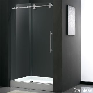 Vigo 60 inch Frameless Center Drain Shower 0.375 inch Clear Glass With White Base