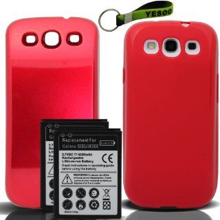 4300mAh Samsung Galaxy S3 Extended Battery x2, Red Cover, Red Extended TPU Case With Exclusive Black And Green Color Key Chain (Compatible with Samsung Galaxy S III GT i9300, AT&T Samsung Galaxy S3 Samsung i747, Verizon Samsung Galaxy S3 Samsung i535, 