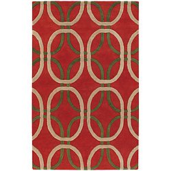 Hand tufted Mandara Red Wool Area Rug (79 Round)