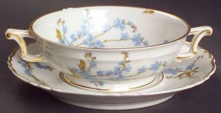 Haviland Montmery (Forget Me Nots) Footed Cream Soup Bowl & Saucer Set, Fine Chi