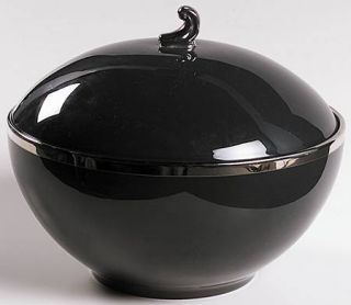 Flintridge Contessa Black Round Covered Vegetable, Fine China Dinnerware   Black