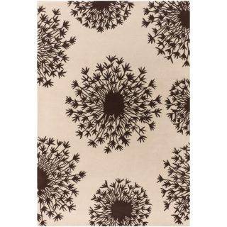 Thomaspaul Brown Floral Rectangular Hand tufted New Zealand Wool Rug (79 X 106)