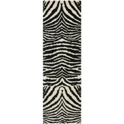 Handmade Zebra Ivory/black Contemporary New Zealand Wool Rug (26 X 12)