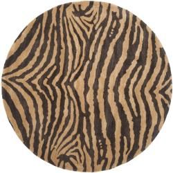 Handmade Tiger Beige/ Brown New Zealand Wool Rug (6 Round)