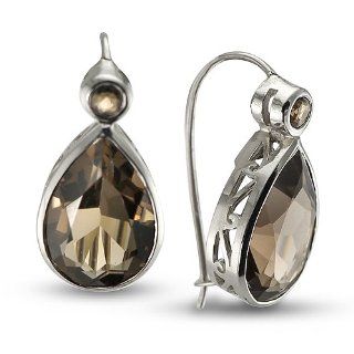 CleverEve Designer Series Sterling Silver Drop Earrings Set w/ Pear Shape Smoky Topaz Anticoa Jewelry