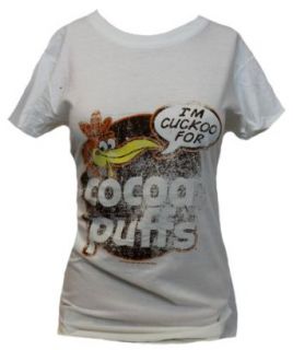 Cocoa Puffs Girls Juniors T Shirt   Super Distressed "I'm Cokoo for" Logo (Extra Large) White Clothing