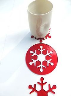set of four rounded snowflake coasters by rachel mck