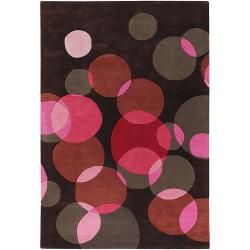 Avalisa Brown/red Bubbles Geometric Hand tufted New Zealand Wool Rug (79 X 106)