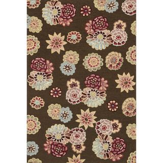 Alexander Home Hand hooked Peony Brown Floral Rug (76 X 96) Brown Size 8 x 10