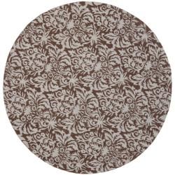 Hand hooked Chelsea Damask Brown Wool Rug (8 Round)