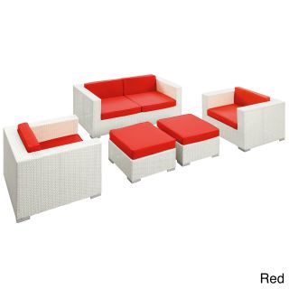 Modway Malibu Outdoor Rattan 5 piece Set In White With Black Cushions Red Size 5 Piece Sets