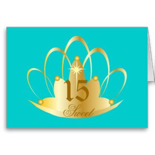 Turquoise Sweet Fifteen Tiara Customize Cards