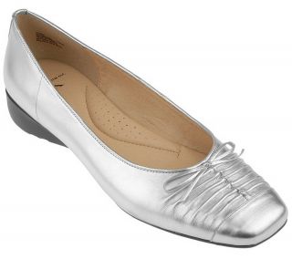 White Mountain Slip on Square Toe Shoes with Bow & Pleat Detail —