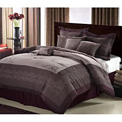 Florence Plum Embroidered 12 piece Bed In A Bag With Sheet Set