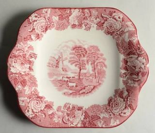 Enoch Wood & Sons English Scenery Pink (Older,Smooth) Square Handled Cake Plate,