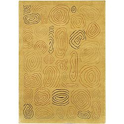 Hand knotted Green/gold/brown Mandara Wool Rug (79 X 106)