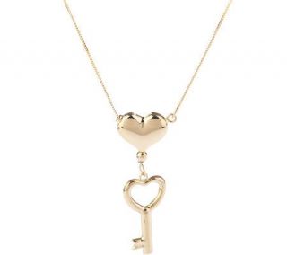 Adjustable 22 1/2 Heart and Key Necklace, 2.3g 14K Gold —