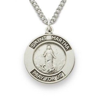 St. Martha, Patron of Homemakers, Sterling Silver Engraved Round Medal Christian Jewelry Patron Saint Patron Saint St. Medal Catholic w/Chain 18" Length Pendant Necklaces Jewelry