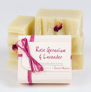 rose geranium and lavender handmade soap by second nature soaps