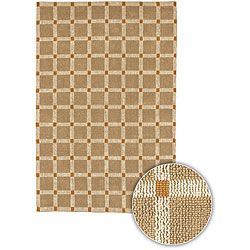 Hand knotted Mandara Geometric Brown Checkerboard Jute Rug (26 X 76)