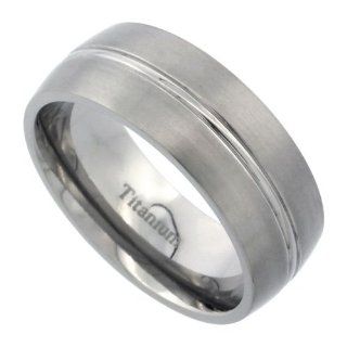 Titanium 8mm Comfort Fit Domed Wedding Band Ring, Convex Groove Center Jewelry