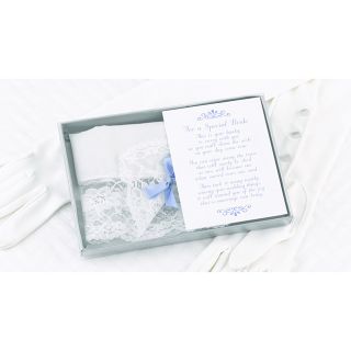 Hbh Bride White Lace Wedding Handkerchief With Blue Bow