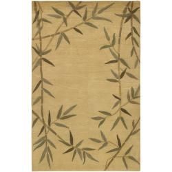 Hand knotted Olive Floral Feher Semi worsted New Zealand Wool Rug (8 X 11)