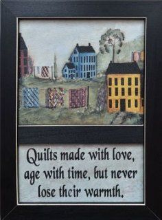 Framed Print   Quilts Made With Love   Primitive Country Rustic Inspirational Quote Wall Art Decor 14" x 10 1/4"  