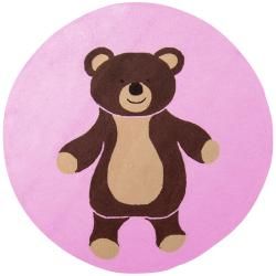 Hand hooked Pink/multicolored Bear Portage Rug (8 Round)