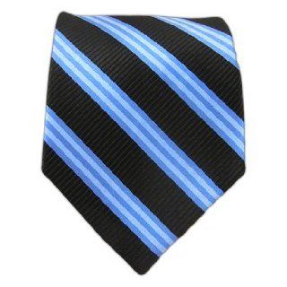 100% Silk Woven Black and Blue Bar Striped Tie at  Mens Clothing store Neckties