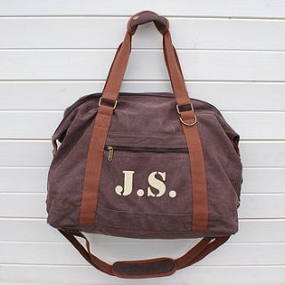 personalised canvas weekend bag in brown by sparks clothing