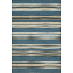 Dark Blue Flat Weave 100 Percent Wool Rug (2 6 X 8)