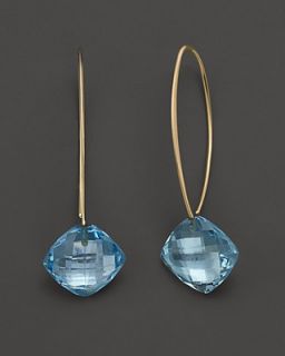 14K Yellow Gold Simple Sweep Cushion Cut Earrings with Blue Topaz's