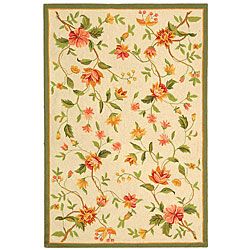Hand hooked Floral Garden Ivory Wool Rug (39 X 59)