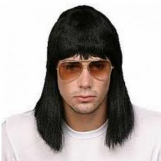 Totally Ghoul Mens Black Mullet Wig 80s Player Hair Costume Wigs Clothing